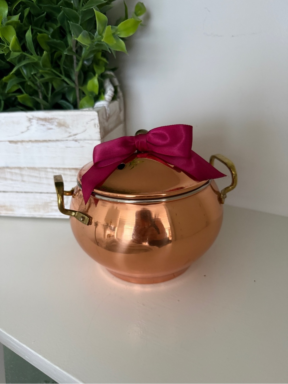 Vintage Copper Potpourri Simmer Pot Brass Handles Vented Lid Taiwan